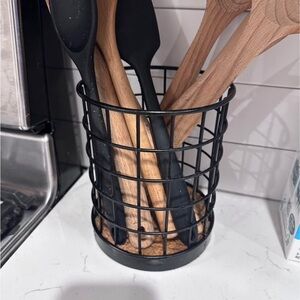 Black and Wood Utensil Holder